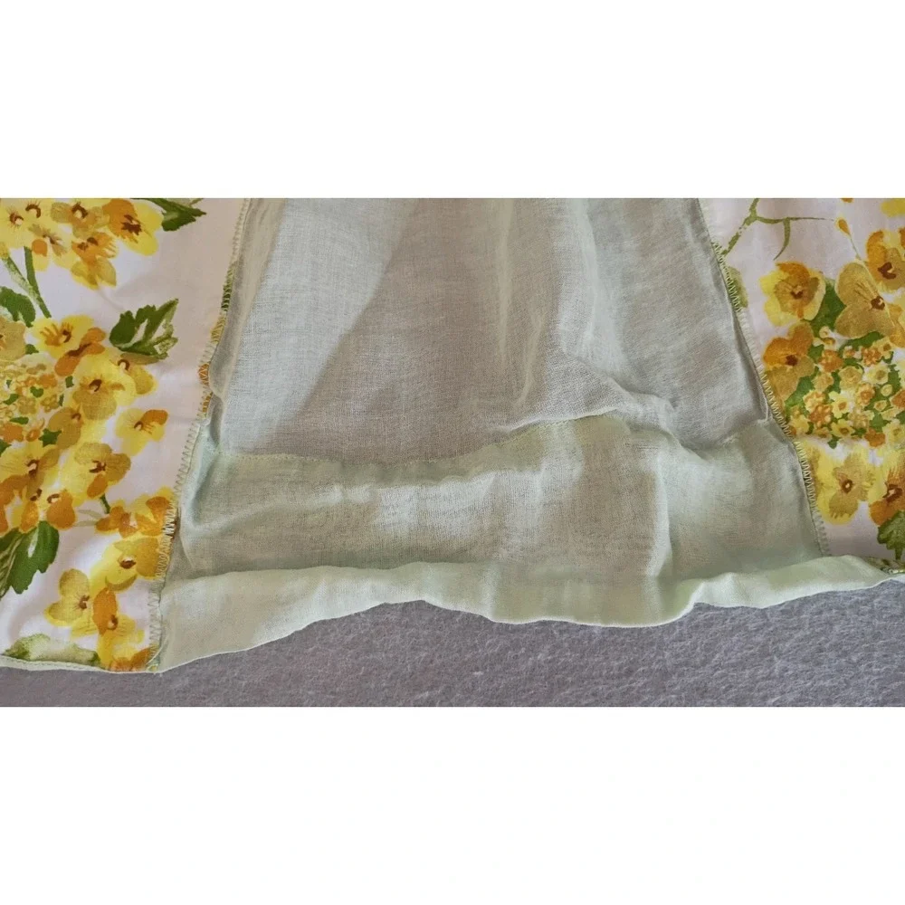 Vintage Hostess Apron Half Waist Flowers Floral Yellow Sheer W/Pockets Cottage‎